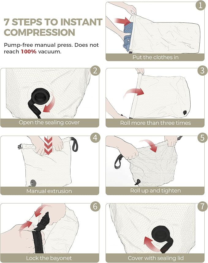 Travel Laundry Bag, Pump Free Vacuum Storage Bag Reusable Compression Dirty Clothes Travel Bag Waterproof Wet Dry Bags Large Capacity Space Saver Bags Camp Clothes Organizer (1 Pcs)(White, M)