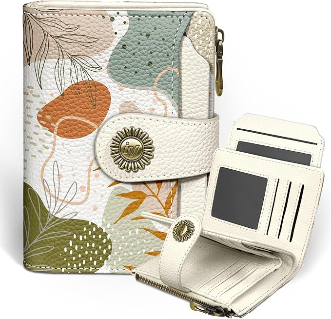 Icycay Art Abstrac Boho Small Wallet Women RFID Blocking Bifold, Credit Card Holder, Zipper Coin Pocket, PU Leather, Compact, Travel, 4 ID Window, 14 Card Slots, Cash Purse, Ladies Woman Female Girls