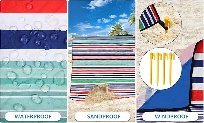 AISPARKY Pocket Beach Blanket Waterproof Sandproof Compact Picnic Mat with Sand Remover, Portable Outdoor Mat for Camping Hiking Travel Festival