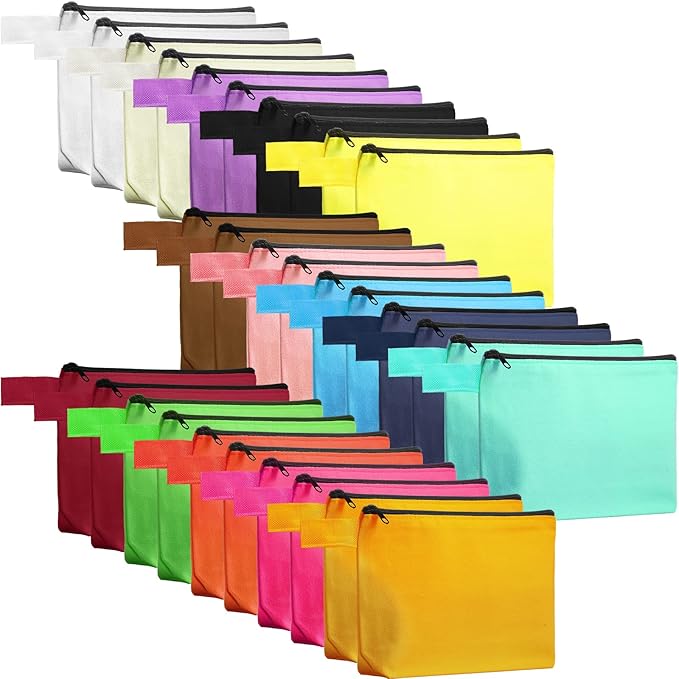 Saintrygo 30 Pcs Canvas Makeup Bags Bulk for Women Cosmetic Bags Small Travel Canvas Zipper Pouch Blank DIY Multipurpose Toiletry Hygiene Pouch for Women Purse Pencil Case(Classic,7.5 x 5 x 1.8 Inch)