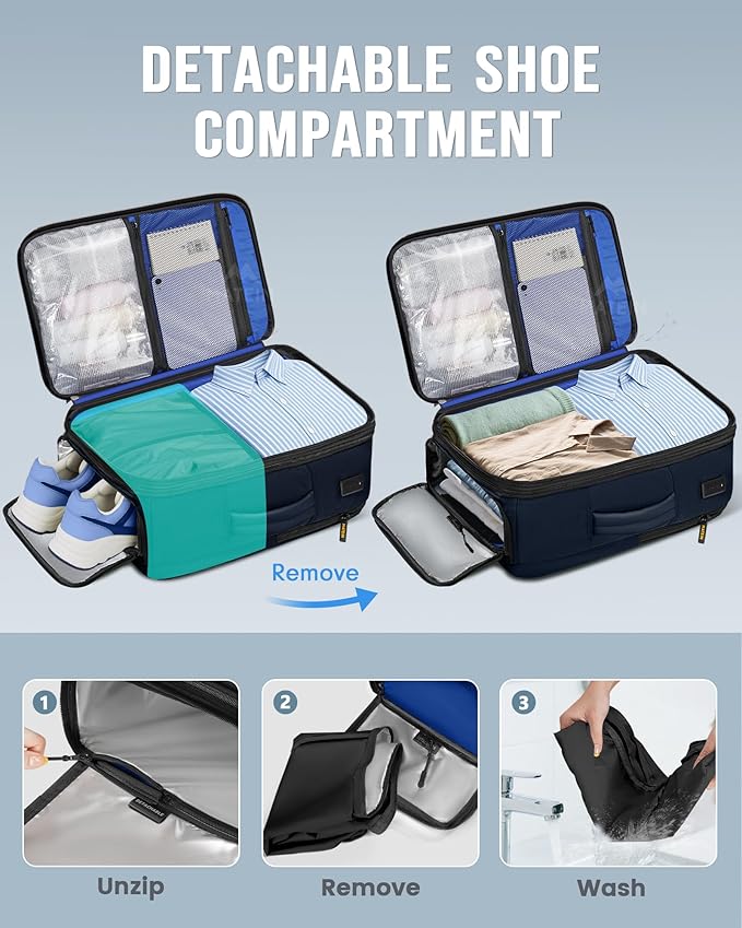 MATEIN Personal Item Backpack 18x14x8, Expandable TSA Approved Underseat Travel Backpack Fit 17.3 inch Laptop, Large Carry on Bag Luggage with Shoe Compartment Removable for Frontier Airlines, Blue