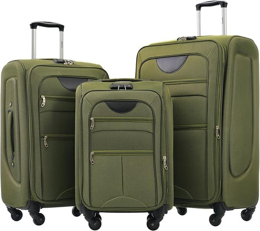 Merax Softside Luggage Set, Travel Suitcase Expandable Lightweight, 3 Piece Luggage Sets with Spinner Wheels 22" 26" 30" Suitcase with TSA Lock (Army Green)