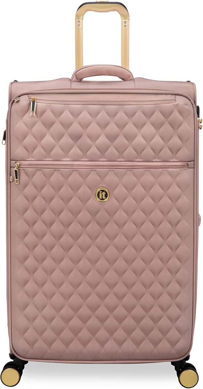 It Luggage Glimmering 32" Softside Checked 8 Wheel Expandable Spinner, Mink Gold