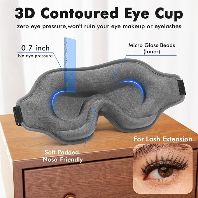 Weighted Eye Mask for Sleeping, 3D Contoured Sleep Mask Blackout with Adjustable Strap, Lash Extensions Sleeping Mask for Travel, Eye Cover Blindfold for Men Women (Gray, 4.6oz)