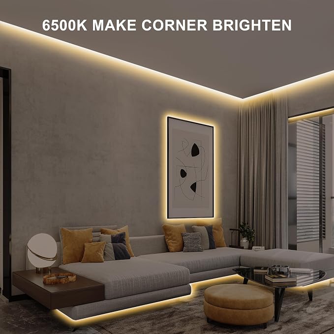 32.8ft COB Led Strip Light with Remote, 2700K Ra93+ Dimmable Bright Warm White Led COB Strip Light, White Led Strip Light for Mirror, Stair, Cabinet, Room