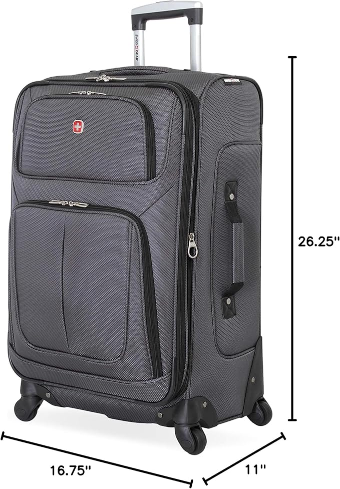 SWISSGEAR Sion Softside Expandable Spinner Luggage Durable Lightweight Travel Suitcase, Dark Grey, Checked-Medium 25-Inch