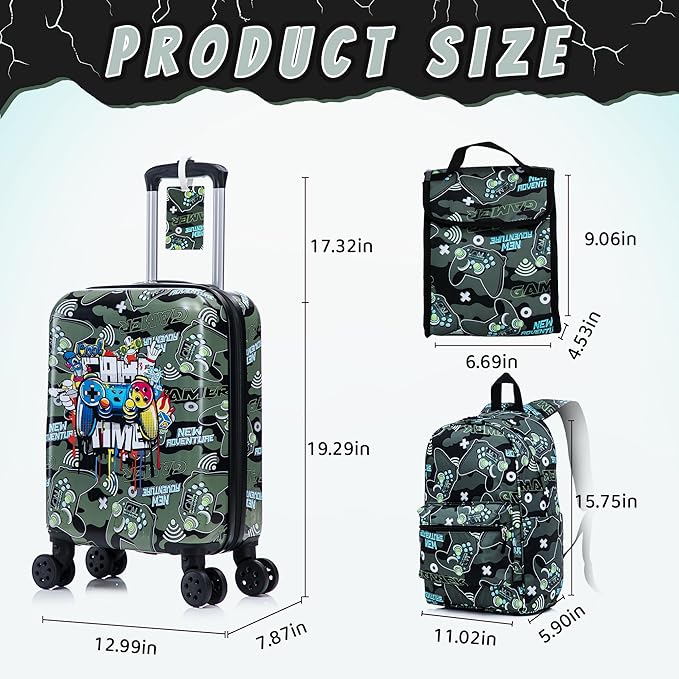Kid’s Luggage Set 6 Piece Suitcase Set 16" Hardside Luggage with Spinner Wheels Girls Boys Carry on Luggage Travel Rolling Luggage Airline Approved (Joystick)