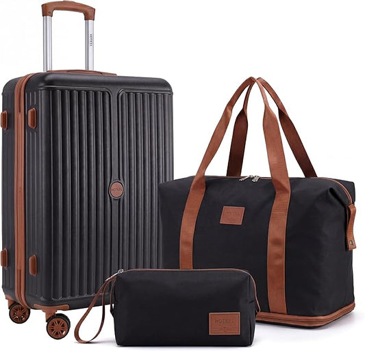 Hoteel Luggage Set 3-Piece, 4-Year Warranty,Suitcases with Wheels, PC+ABS Hardshell Suitcase, TSA Lock, Including Waterproof Luggage Bag, Travel Maletas for Men & Women,Black