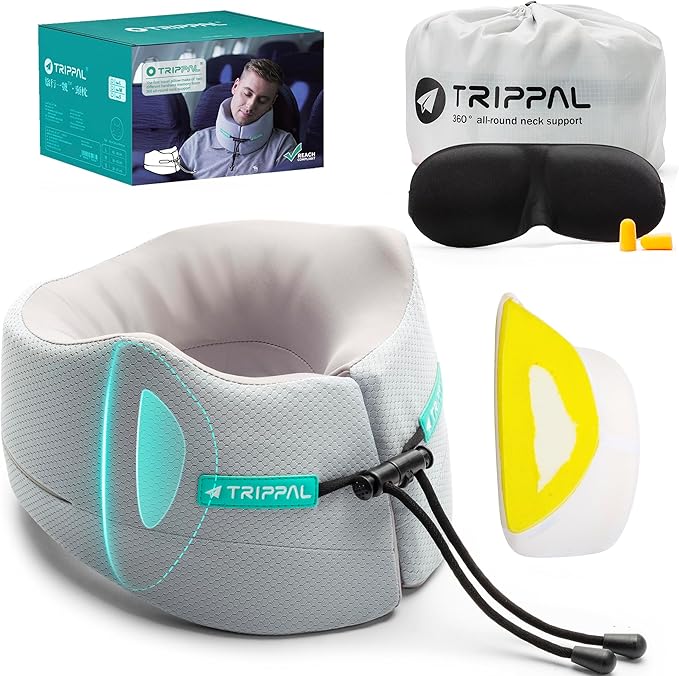 Long-haul Flight Travel Pillow: 360 Chin & Neck Support Airplane Pillow for Side Sleepers to Prevent Head Bobbing - Dual-Density Memory Foam with Flat Back Won't Push Head Forward