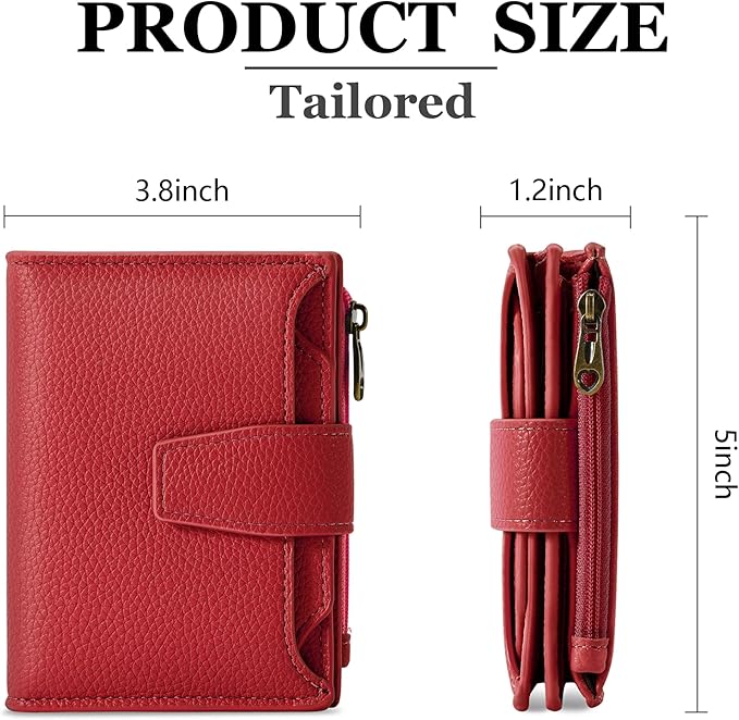 Airkit Small Wallet Women RFID Blocking Leather Bifold Compact Card Holder Wallet for Women with Zipper Coin Pocket 4 ID Window