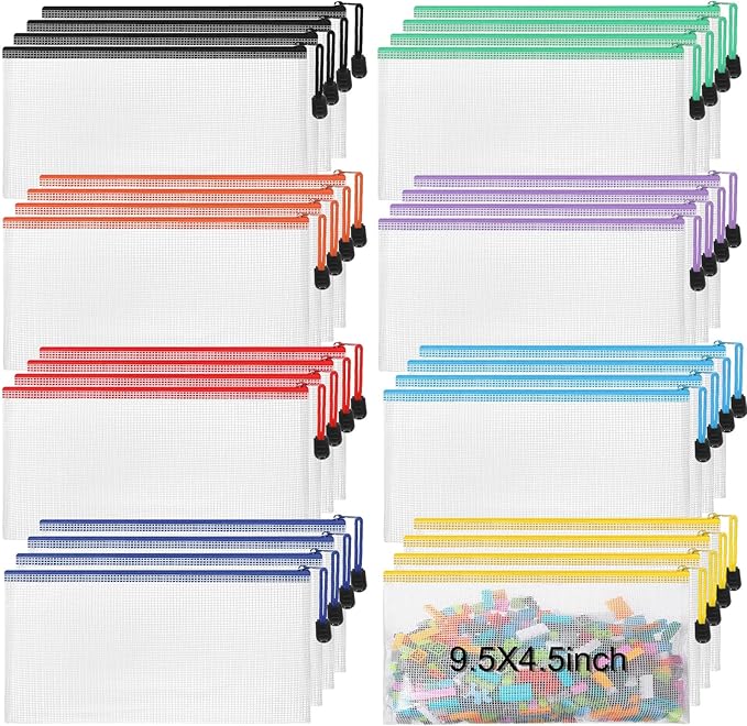 Jetec 32 Pcs Mesh Zipper Bags Toy Storage Bikini Organizer Bag Bolsas Para Guardar Trajes De Bano Waterproof Zipper Reusable Pouch Puzzle Multipurpose for Storage Office(Sweet Color,9.5 x 4.5 Inch)