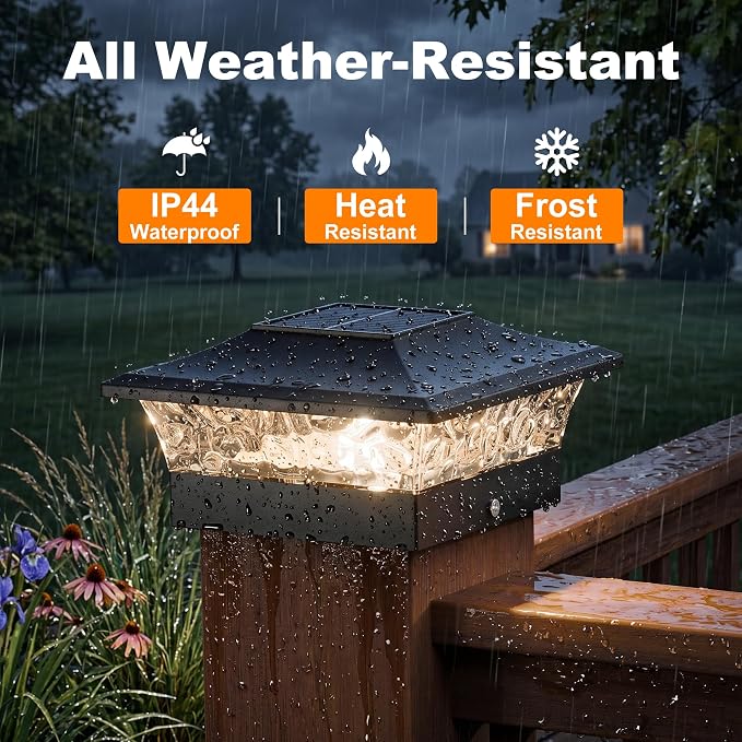 4x4 Post Solar Lights Color Changing with Remote, 8 Pack Black | RGB Solar Post Lights, 4x4 Post Caps Wood Vinyl,5x5 Vinyl & 6x6 Wood,IP64 Waterproof Fence Post Solar Lights Outdoor for Deck