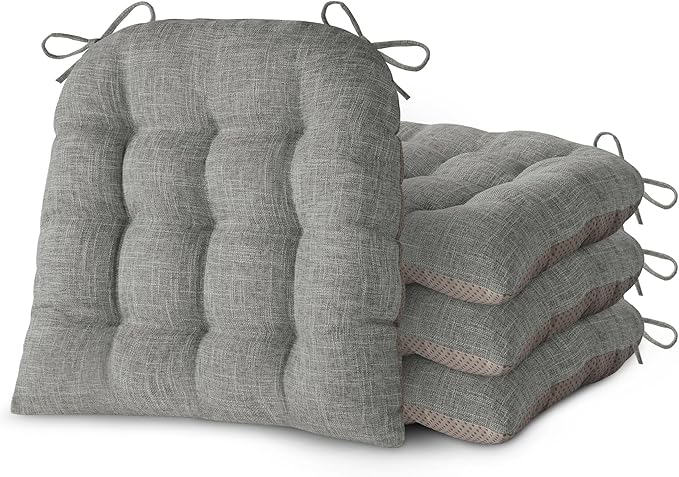 Chair Cushions for Dining Chairs Set of 4 Durable D-Shaped Seat Cushions with Non-Slip Backing Secure Ties Thick Cozy Seat Pad for Kitchen Dining Room Office(18x16.5x3in Light Grey)