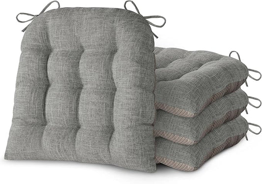 Chair Cushions for Dining Chairs Set of 4 Durable D-Shaped Seat Cushions with Non-Slip Backing Secure Ties Thick Cozy Seat Pad for Kitchen Dining Room Office(18x16.5x3in Light Grey)