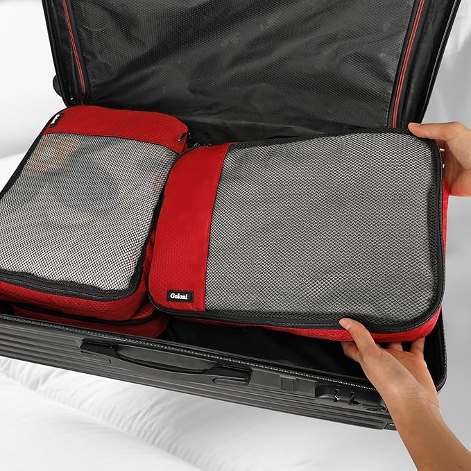 Packing Cubes for Travel Essentials,4 Set Packing Cubes for Suitcases,Lightweight Mesh Luggage Organizer Bag,Red