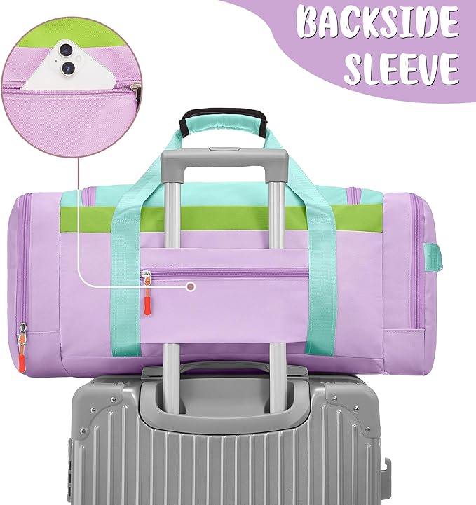 WOOMADA Kids Duffle Bag for Boys or Girls,Weekender Overnight Bag with Shoe Compartment & Wet Pocket Perfect For School, Sports, Overnight Trips(Purple)
