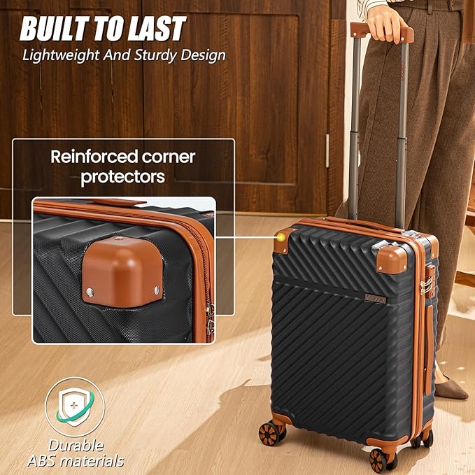Carry On Luggage 22x14x9 Airline Approved, Hardside 20 Inch Carry on Suitcases with Wheels, Hard Shell ABS Lightweight Carry on Luggage Set, Travel Suitcase Set with TSA Lock, Black