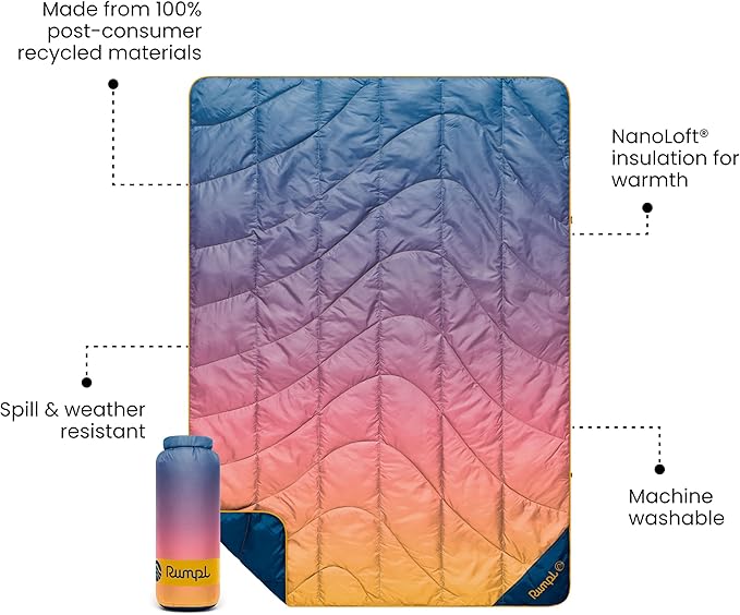 Rumpl Travel Puffy Blanket, Ultra-Packable Travel-Size Warmth and Comfort, Horizon Fade