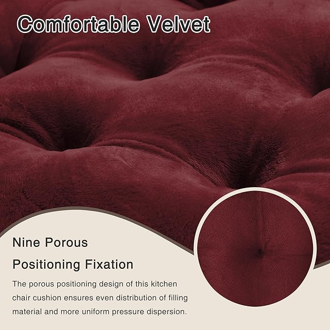 OVOV 4 Pack Chair Cushions for Dining Chairs Soft Seat Cushions for Kitchen Desk Chairs Square Chair Pads with Ties (15.5"x15.5" Burgundy)