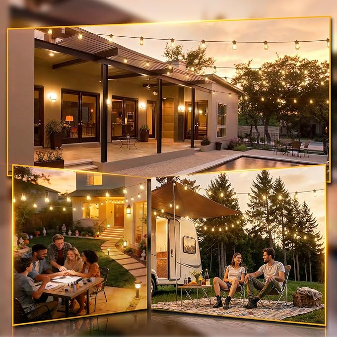 addlon 72FT Outdoor String Lights with 36 Dimmable Edison Bulbs for Patio | UL Listed, Remote Control. Waterproof Shatterproof Bulbs, Timer, Linkable, 2700K Warm White. Backyard, Pergola, 2-Pack*36FT.