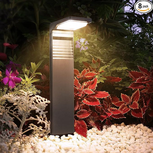 JOFIOS Solar Pathway Lights 8 Pack with Warm White and Cool White Mode, Modern Solar Path Lights Outdoor Waterproof, Perfect Solar Lights for Backyard, Lawn, Driveway, Walkway, Garden Decorative.