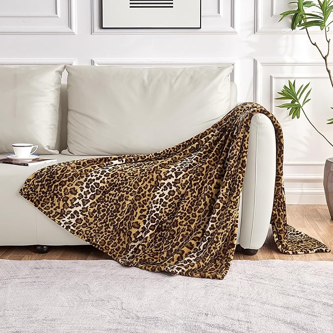 Leopard Print Blanket Fleece Throw for Bed Sofa Travel and Camping, Super Soft Cozy Fluffy Plush Cheetah Print Blanket for All Seasons 60"x80" (Dark Brown)
