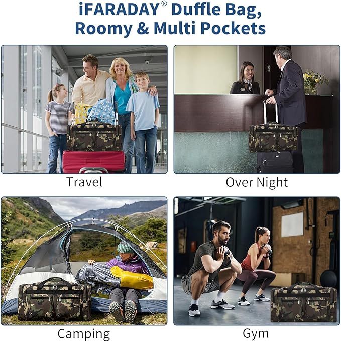 55L Duffle Bag for Travel - 24 inch Heavy Duty Duffel Bag with Multi Pockets for Overnight Weekend Gym Sports Camping(Camo)