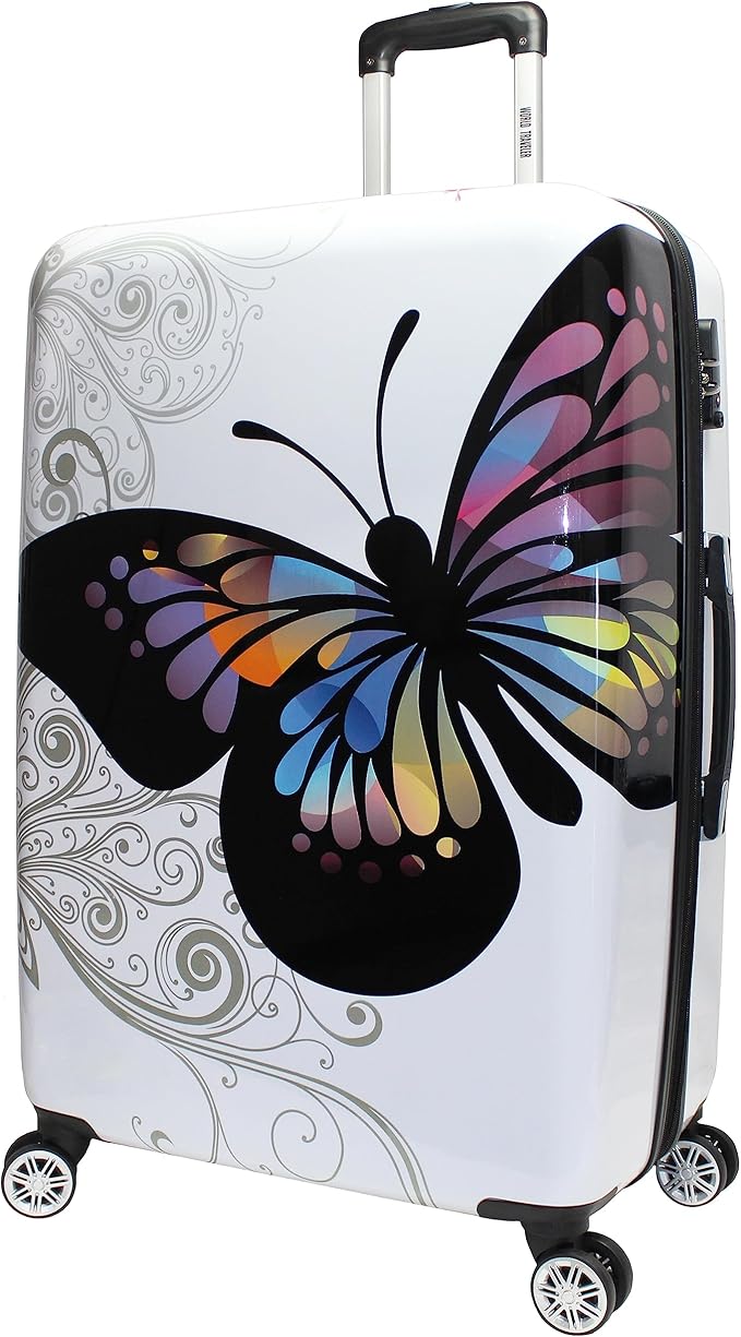 World Traveler Butterfly 28-Inch Polycarbonate Hardside Expandable Spinner Luggage with Enhanced Wheel System