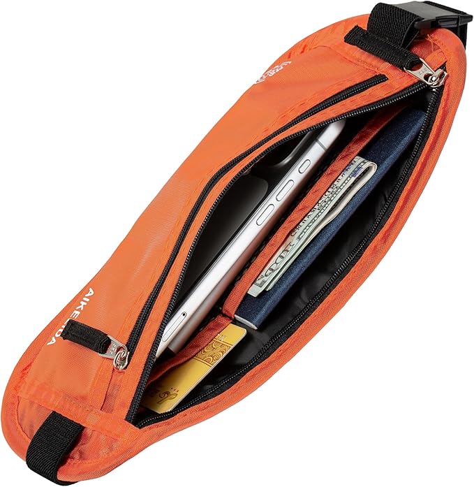 RFID Blocking Money Belt - Passport Holder & Travel Wallet, Slim Hidden Fanny Packs for Women Men - Orange