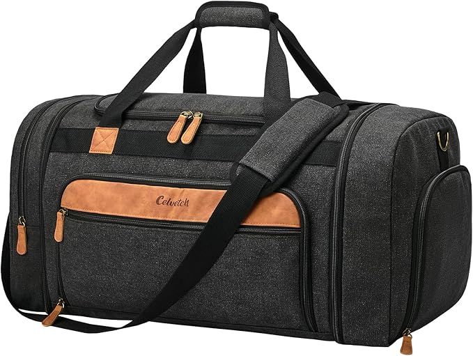 Canvas Duffle Bag for Travel 65L Expandable Travel Duffel Bags for Men Women Weekender Overnight Bag with Shoes Compartment - Dark Grey