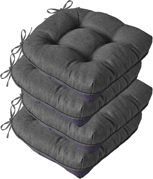 Chair Cushions for Dining Chairs, Seat Cushions for Kitchen Chairs, Indoor Seat Cushions with Ties, Tufted Foam Chair Pads, Non Slip Chair Cushions Set of 4, 15.5" x 15.5" x 4", Dark Grey