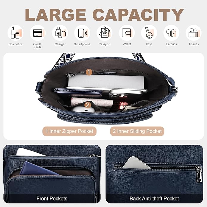 SYTRAH Anti-Theft Crossbody Purse for Women, Crossbody Shoulder Bag with Built-in Wallet & RFID Blocking for Travel Workout