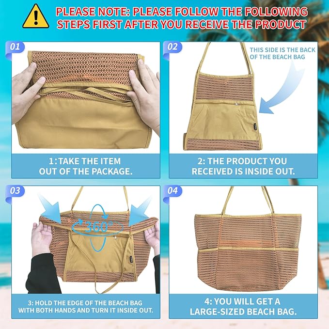 Tainehs Beach Bag - Mesh Tote Bag Beach Vacation Clothes for Women Pool Bag for Travel Pool Family Cruise Essentials 2026