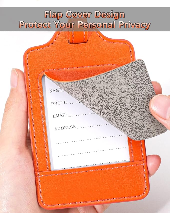3 Pack Luggage Tags - Quick Install, Privacy Protection, Airplane Travel Essentials for Suitcases, Durable Leather - Orange
