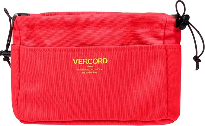 Vercord Canvas Handbag Organizers, Sturdy Purse Insert Organizer Bag in Bag, 10 Pockets Red Small