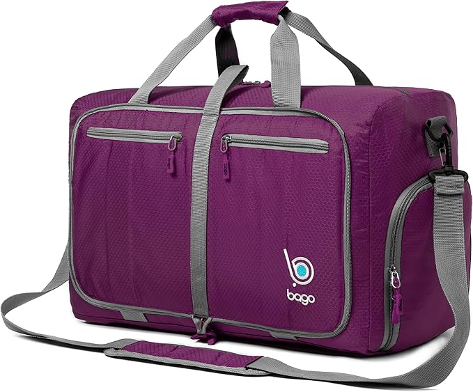 Bago Compact Duffle Bag for Travel Women & Men. Durable Lightweight Foldable Travel Duffel Bags For Traveling Women. 40L Duffle Bags a Reliable Weekender duffel or Overnight Bag With Shoe Compartment