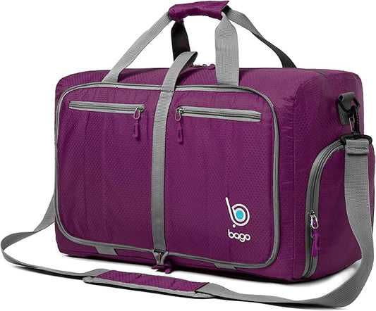 Bago Compact Duffle Bag for Travel Women & Men. Durable Lightweight Foldable Travel Duffel Bags For Traveling Women. 40L Duffle Bags a Reliable Weekender duffel or Overnight Bag With Shoe Compartment