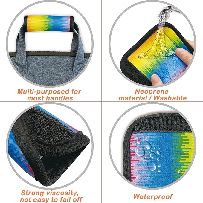 5 Pack Luggage Handle Wrap, Neoprene Suitcase Handle Cover, Bright Color Luggage Identifier for Easy Airport Pickup, Soft Grip Travel Accessories for Cruise Airplane, Rainbow