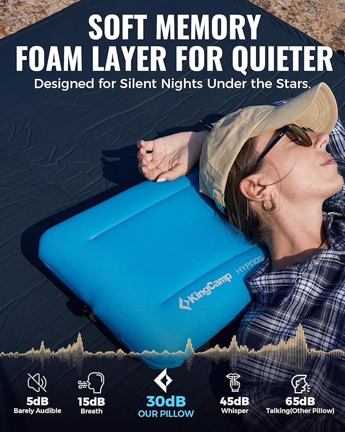KingCamp Inflatable Pillow for Camping, Large(19.7" x 11.8") Camping Pillow, Ultra-Soft Camp Pillow with Washable Foam Cover for Home-Like Comfort, Hiking, Car, Beach, Travel