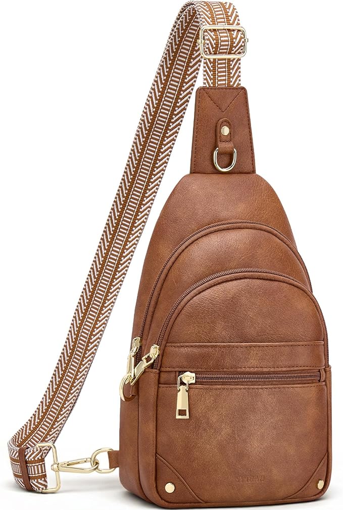 SYTRAH Anti Theft Crossbody Bags for Women, RFID Sling Bag Travel Purse, RFID Cross Body Purses Chest Bag for Travel Brown