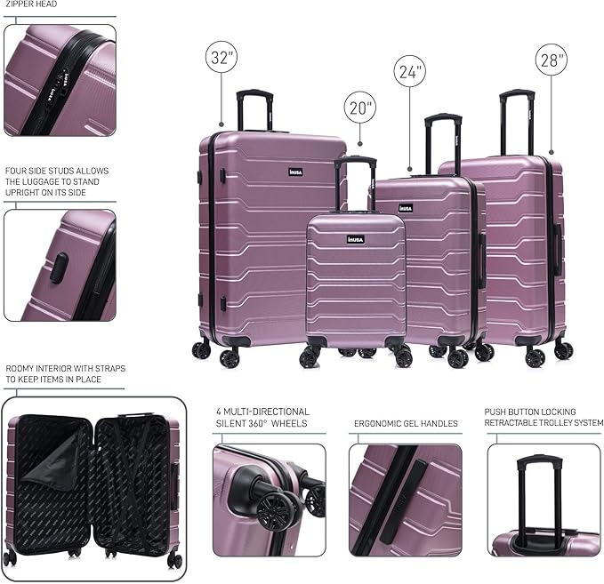 InUSA TREND Luggage with Spinner Wheels | Durable Lightweight Hardside Suitcase, Travel Sets with Handle and Trolley | (20in, 24in, 28in, 32in) 4 Piece Set | Rose Gold