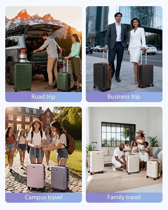 LIGHT FLIGHT Luggage Sets, 3 Piece Durable Suitcase Set with Spinner Wheels, 3 Pcs Hardside Lightweight luggage with TSA Lock, Large Checked Travel Suitcases, 20/24/28 Inch,White
