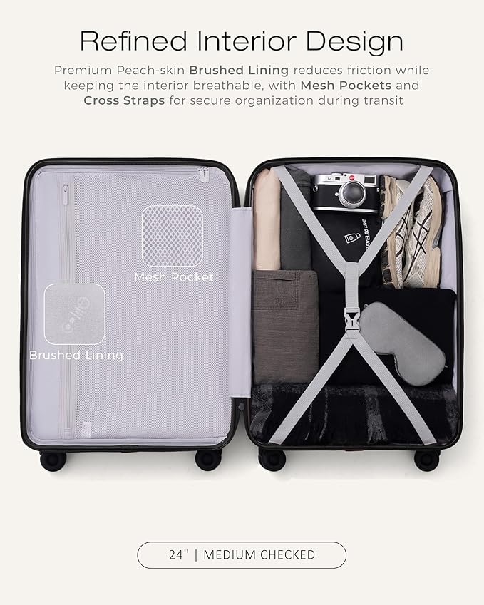 Coolife Luggage Suitcases Hardside Lightweight: Durable PC Expandable Travel 3 Piece Set with Dual Spinner Wheels & TSA Lock, 20/24/28 (20" Expandable) (Black, 3-Piece Set (20/24/28))