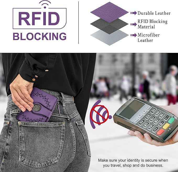 Tipmile Small Wallet for Women Bifold RFID Blocking Card Holder Leather Wallets with Zipper Coin Pocket