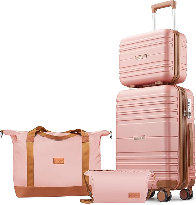 Luggage Sets 4 Piece, 20 Inch Expandable Carry On Suitcase with TSA Lock & Spinner Wheels, Lightweight Travel Luggage Sets with YKK Zippers (Pink, 4 Piece Sets(14/20/DB/TB))