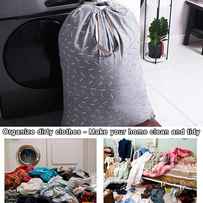 Extra Large Laundry Bag with Drawstring and Handle, Heavy Duty Travel Dirty Clothes Bag for Laundromat and Household, Durable Rip-Stop Laundry Hamper Liner, 28 x 40 Inch, Gray Match