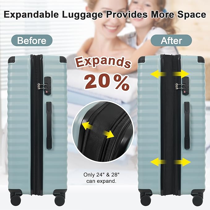 Merax Luggage Sets 5 Piece,Front Open Hardshell Expandable Suitcase with Spinner Wheels and Duffel Bags,Lightweight Carry on Luggage with USB Port and Cup Holder,20/24/28IN,Light Blue