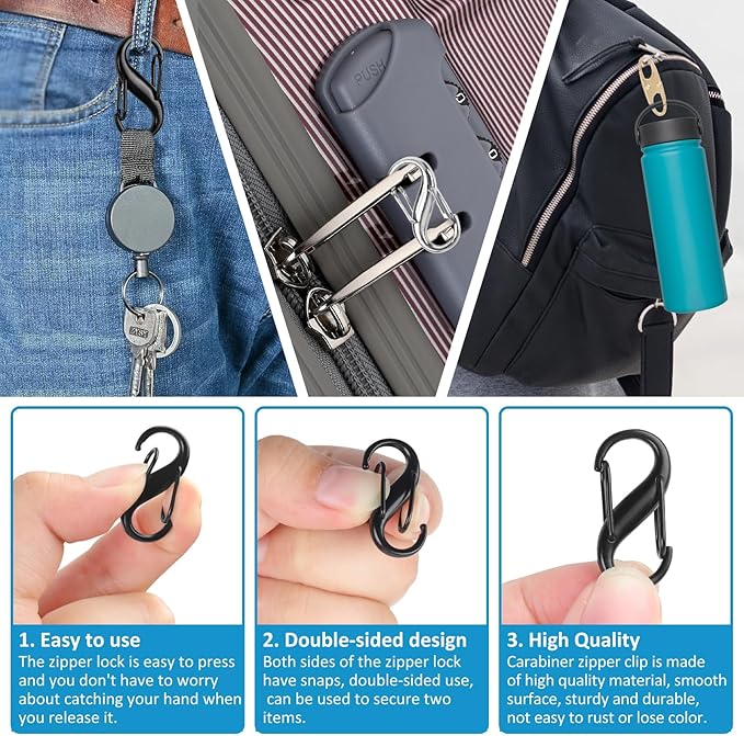 Phinus Lock Combo, Total 21PCS Clips Anti-Theft, Locks Anti-Theft for Luggage, Clothing, Backpacks, Boots, Purses, Travel Outdoor Sports(Black, Silver, Gold)