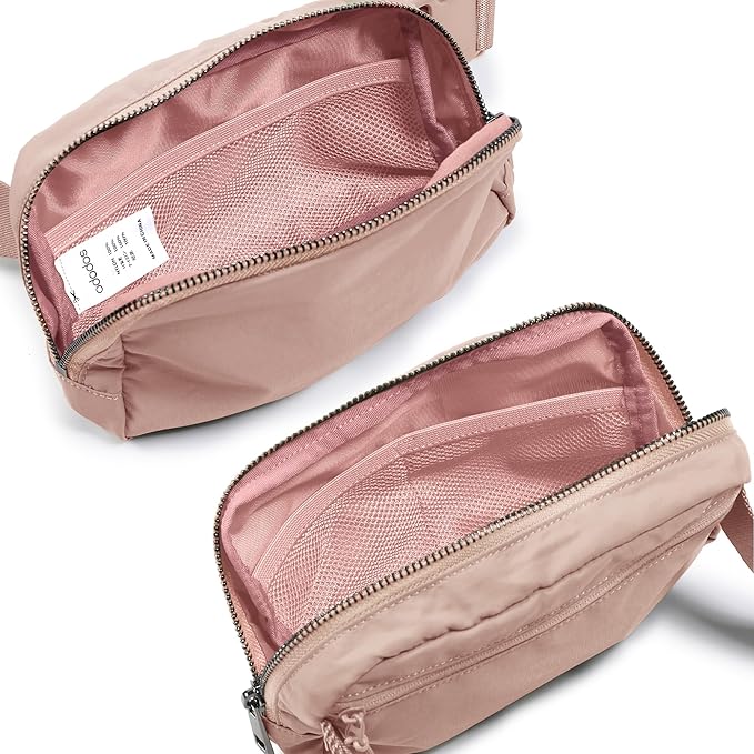 ODODOS Unisex Mini Belt Bag with Adjustable Strap Small Fanny Pack for Workout Running Traveling Hiking, Misty Rose