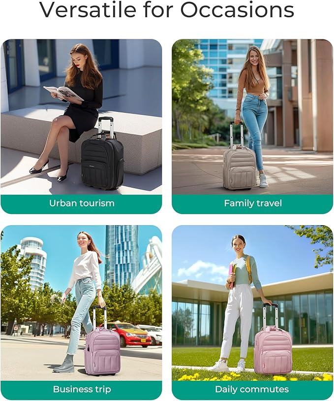 BAGSMART Small Underseat Carry on Luggage with Wheels, 16 inch Small Under Seat Luggage, Lightweight Travel Suitcase for Women, Baby Pink